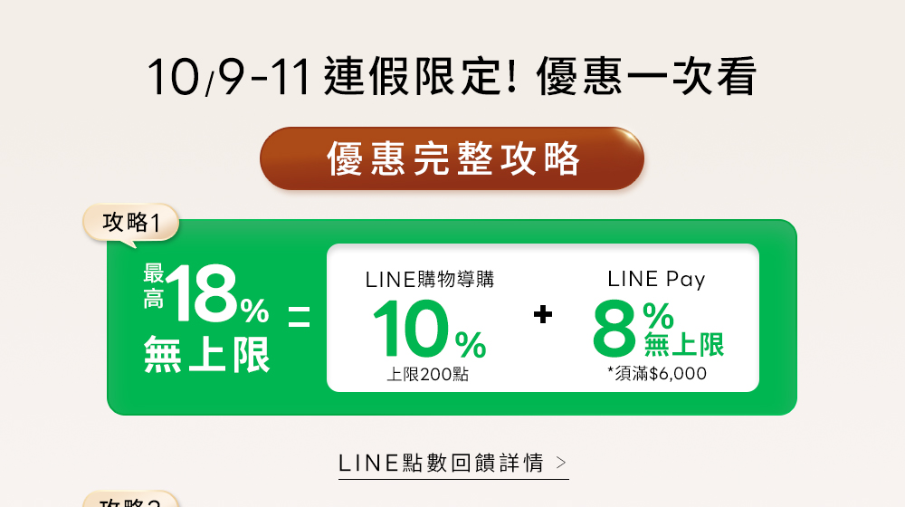 10月9至11日LINE購物與LINE Pay最高18%回饋
